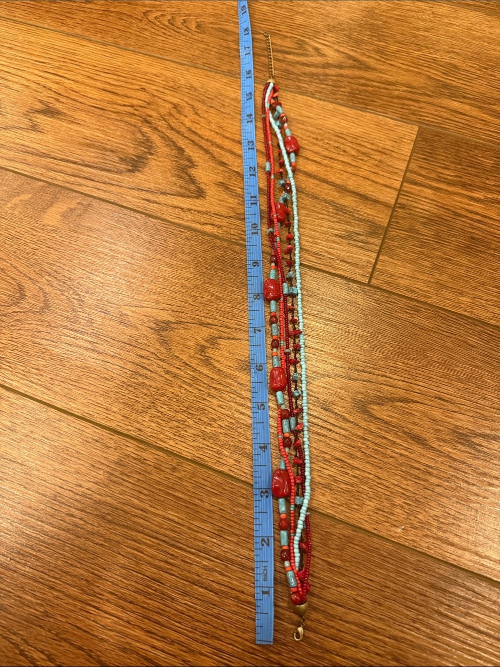 Layered Red and Turquoise colored Beaded Necklace - Women's Jewelry - Picture 2 of 2